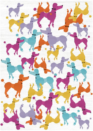 5 X 7 Ivory Kids Area Rug Whimsical Poodle Print Washable Polyester Playroom Accent