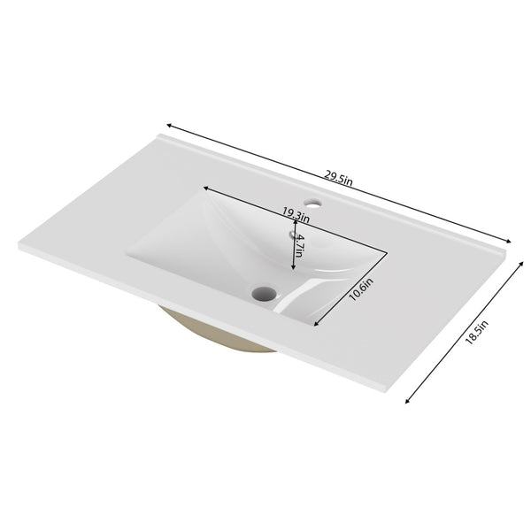 English Elm 30-inch White Ceramic Drop-in Sink for Minimalist Bathrooms with Pre-drilled Faucet W3151P360951
