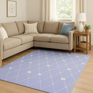 7 X 9 Blue Polyester Flatweave Area Rug Low Profile Machine Made Living Room