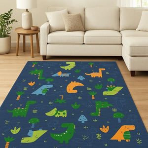 7 X 9 Blue Polyester Flatweave Area Rug Low Profile Living Room Floor Accent