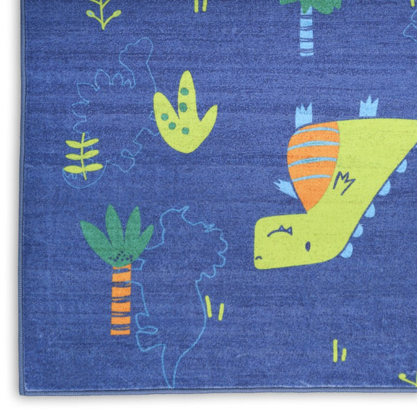 7 X 9 Blue Polyester Flatweave Area Rug Low Profile Living Room Floor Accent