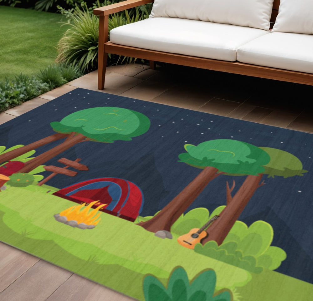 HomeRoots 7' Indoor Outdoor Navy Blue Area Rug – Elegant, Durable Flatweave Design for Patios & Interiors 573707