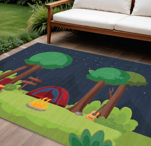 HomeRoots 7' Indoor Outdoor Navy Blue Area Rug – Elegant, Durable Flatweave Design for Patios & Interiors 573707