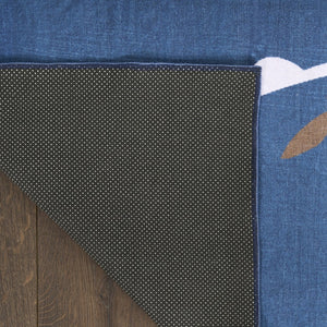 HomeRoots 5' Mountain Biker Area Rug – Vibrant Blue, Gold & White Design for Kids' Rooms, Easy Care & Durable 7' X 9' 573709