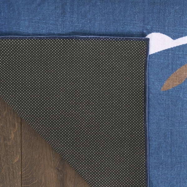 HomeRoots 5' Mountain Biker Area Rug – Vibrant Blue, Gold & White Design for Kids' Rooms, Easy Care & Durable 7' X 9' 573709