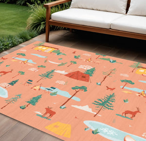 HomeRoots 7' X 9' Orange Flatweave Area Rug - Durable Indoor/Outdoor Decor, Easy Care, Non-Slip, Modern Style 573712