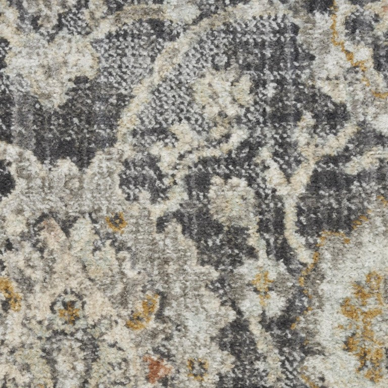 9x12 Gray Floral Polypropylene Area Rug Distressed Vintage Look for Living Rooms