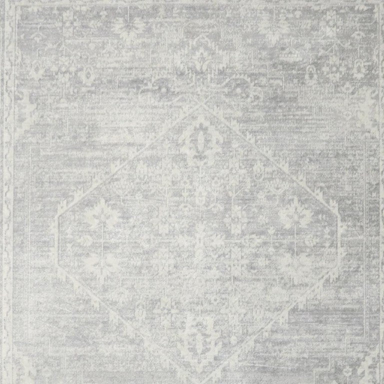 9 X 12 Gray Floral Vintage Style Polyester Area Rug for Living and Dining Rooms