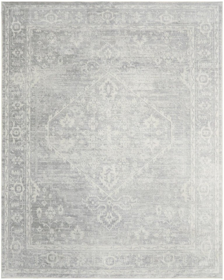 9 X 12 Gray Floral Vintage Style Polyester Area Rug for Living and Dining Rooms
