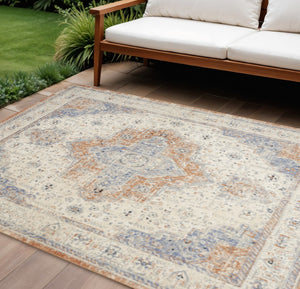 HomeRoots 10' Beige and Blue Floral Area Rug - Timeless Indoor/Outdoor Design for Any Space, Durable & Easy Care 573750