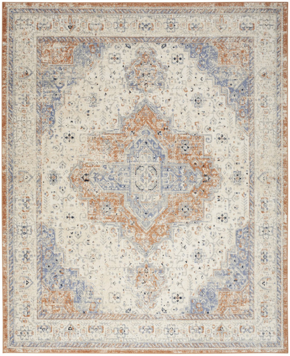 HomeRoots 10' Beige and Blue Floral Area Rug - Timeless Indoor/Outdoor Design for Any Space, Durable & Easy Care 573750