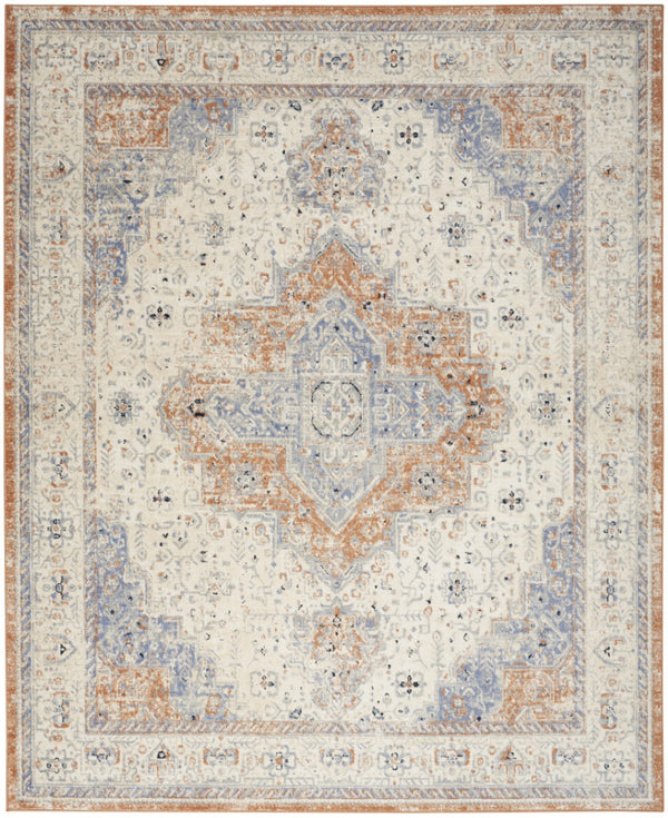 HomeRoots 10' Beige and Blue Floral Area Rug - Timeless Indoor/Outdoor Design for Any Space, Durable & Easy Care 573750