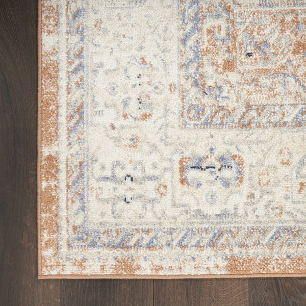 HomeRoots 10' Beige and Blue Floral Area Rug - Timeless Indoor/Outdoor Design for Any Space, Durable & Easy Care 573750