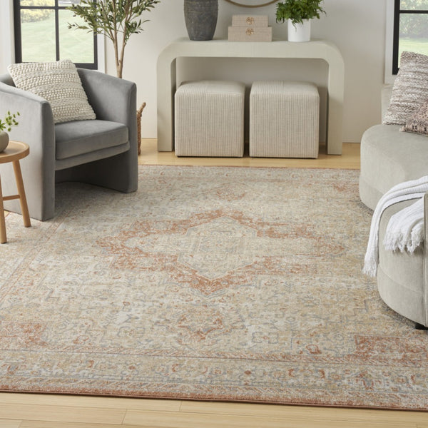 HomeRoots 10' Beige and Rust Floral Area Rug - Durable Indoor/Outdoor Rug for Patios, Living Rooms, and More 573751