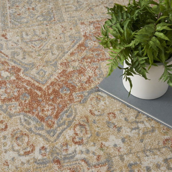 HomeRoots 10' Beige and Rust Floral Area Rug - Durable Indoor/Outdoor Rug for Patios, Living Rooms, and More 573751