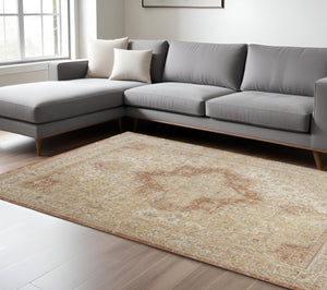 HomeRoots 10' Beige and Rust Floral Area Rug - Durable Indoor/Outdoor Rug for Patios, Living Rooms, and More 573751