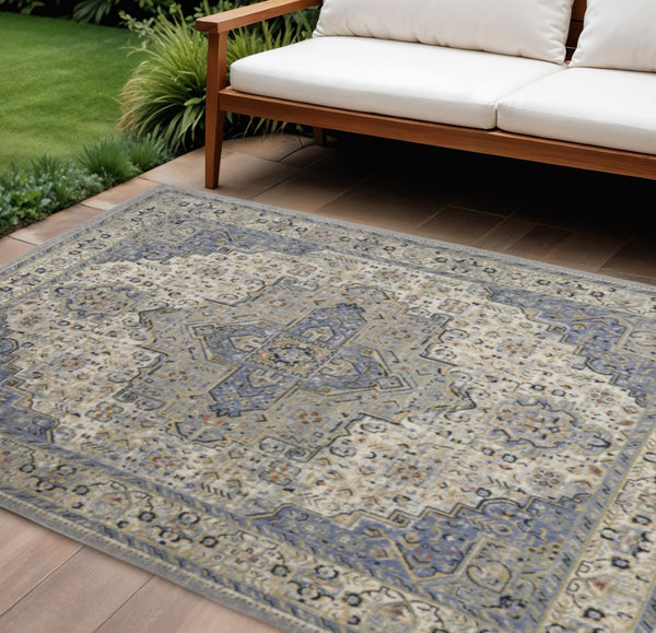 HomeRoots 10' Blue Floral Area Rug - Durable, Versatile Indoor/Outdoor Design for Stylish Spaces & Easy Care 573752