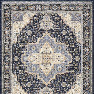 HomeRoots 10' Navy Blue Floral Area Rug - Durable Indoor/Outdoor Design for Elegant Living Spaces & Patios 573753