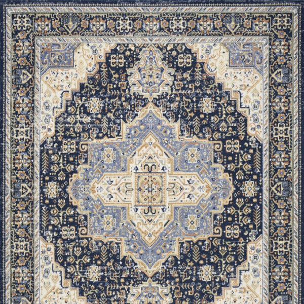 HomeRoots 10' Navy Blue Floral Area Rug - Durable Indoor/Outdoor Design for Elegant Living Spaces & Patios 573753