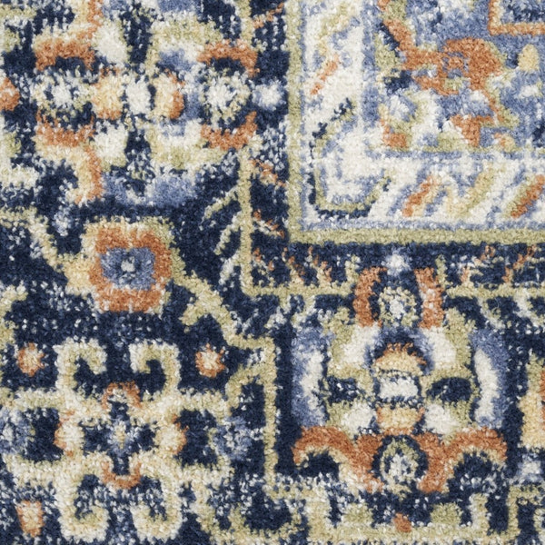 HomeRoots 10' Navy Blue Floral Area Rug - Durable Indoor/Outdoor Design for Elegant Living Spaces & Patios 573753