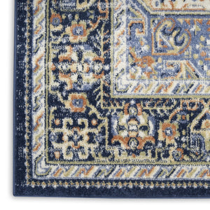 HomeRoots 10' Navy Blue Floral Area Rug - Durable Indoor/Outdoor Design for Elegant Living Spaces & Patios 573753