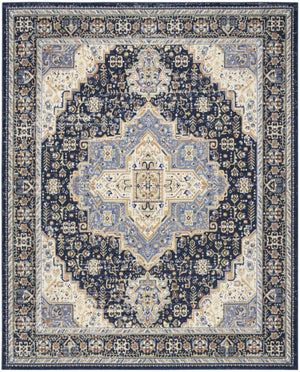 HomeRoots 10' Navy Blue Floral Area Rug - Durable Indoor/Outdoor Design for Elegant Living Spaces & Patios 573753