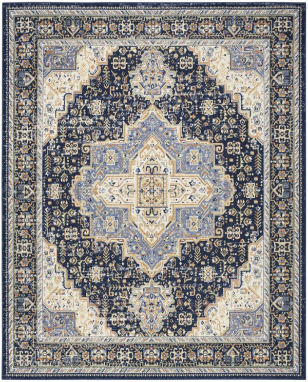 HomeRoots 10' Navy Blue Floral Area Rug - Durable Indoor/Outdoor Design for Elegant Living Spaces & Patios 573753