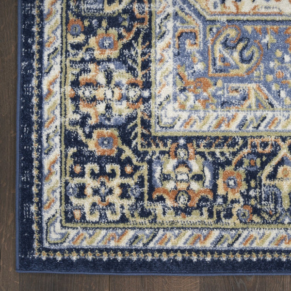 HomeRoots 10' Navy Blue Floral Area Rug - Durable Indoor/Outdoor Design for Elegant Living Spaces & Patios 573753