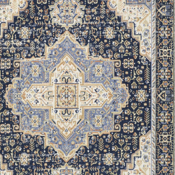 HomeRoots 10' Navy Blue Floral Area Rug - Durable Indoor/Outdoor Design for Elegant Living Spaces & Patios 573753
