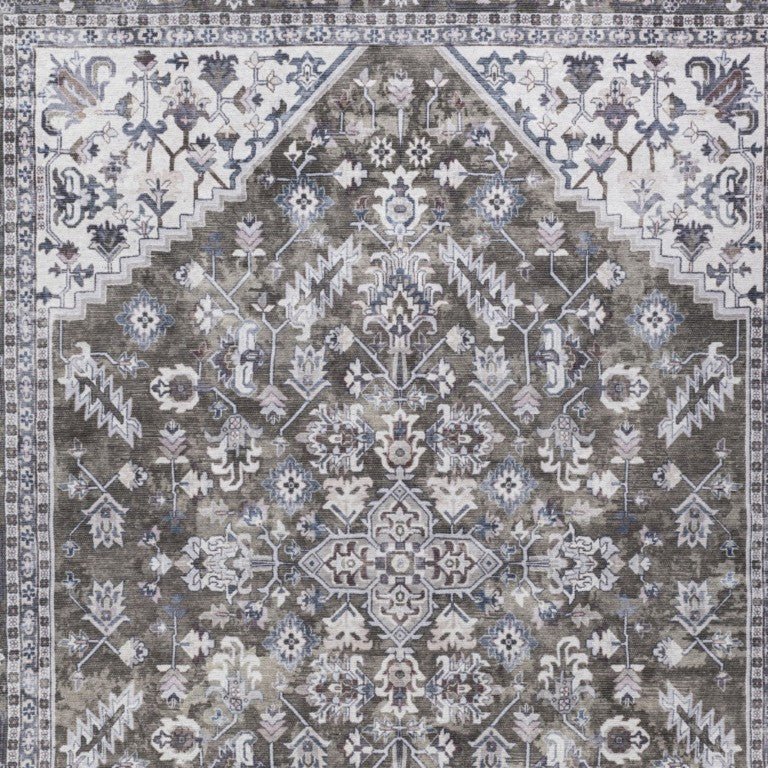 Green Floral Distressed Area Rug Vintage Style Power Loomed Polypropylene for Living Rooms