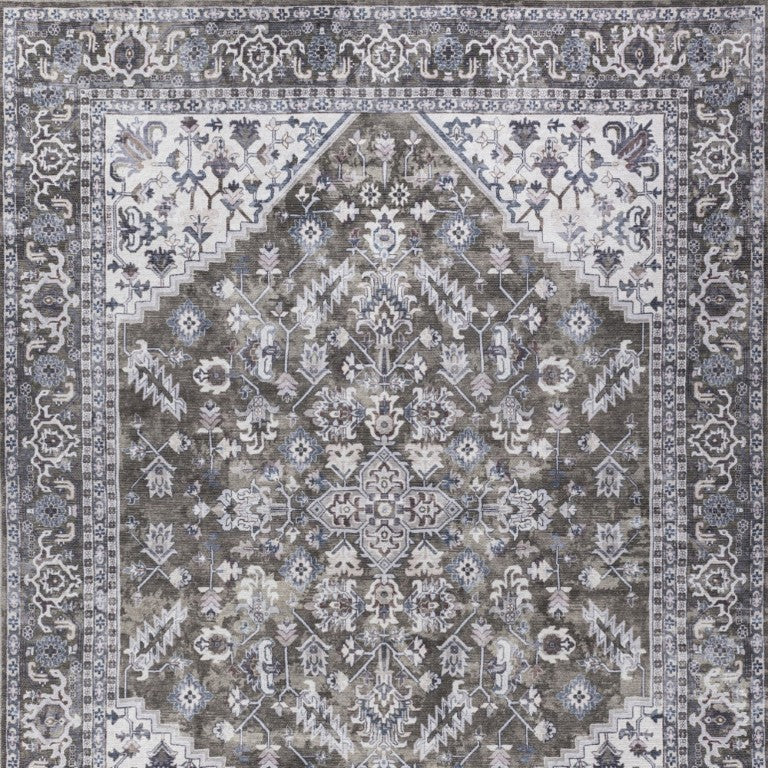 Green Floral Distressed Area Rug Vintage Style Power Loomed Polypropylene for Living Rooms