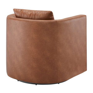 English Elm Sutton Ultra-Soft Faux Leather Swivel Barrel Chair in Brown — Stain-Resistant, Reversible Cushions, 360° Comfort B050P322591