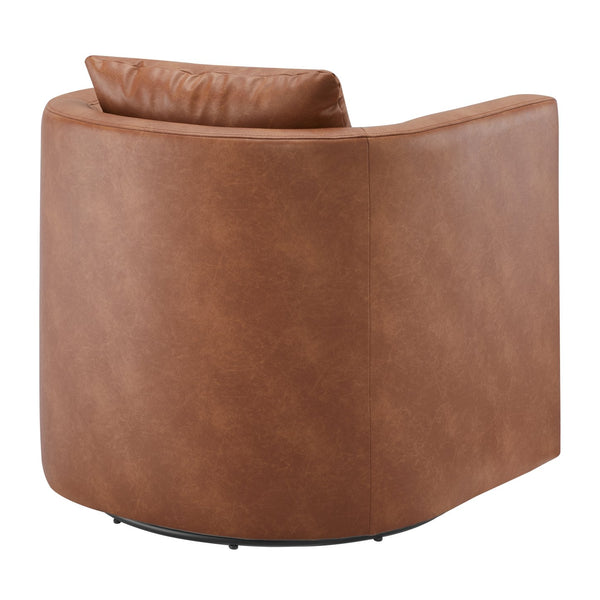 English Elm Sutton Ultra-Soft Faux Leather Swivel Barrel Chair in Brown — Stain-Resistant, Reversible Cushions, 360° Comfort B050P322591