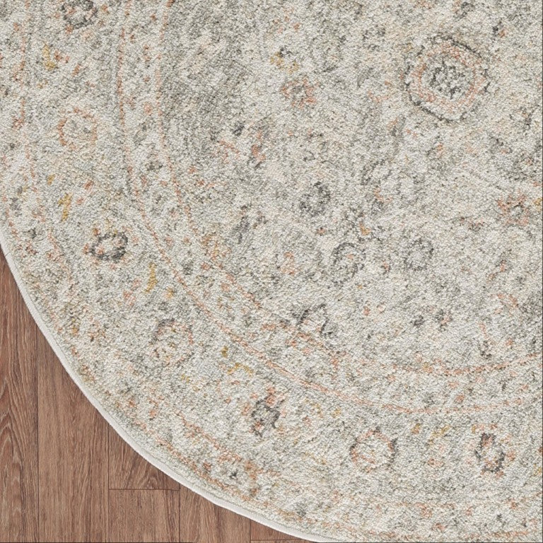 8 Ft Round Distressed Floral Polypropylene Area Rug for Living Room or Bedroom