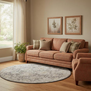 8 Foot Round Distressed Floral Polypropylene Rug for Living Room or Dining Area