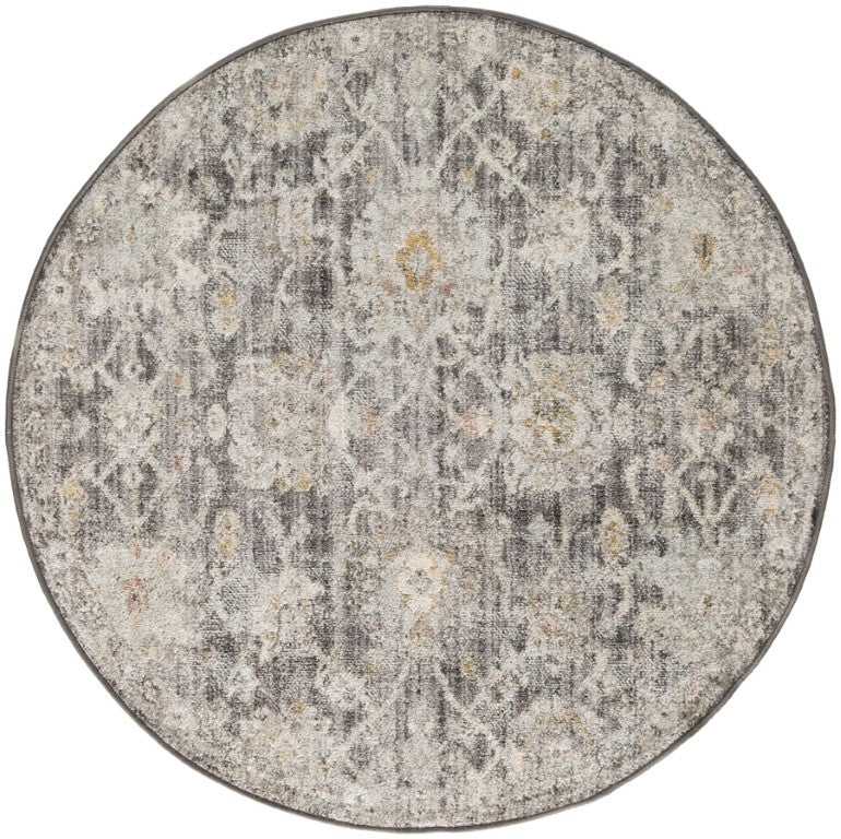 HomeRoots 8 Foot Round Distressed Floral Polypropylene Rug for Living Room or Dining Area 573821