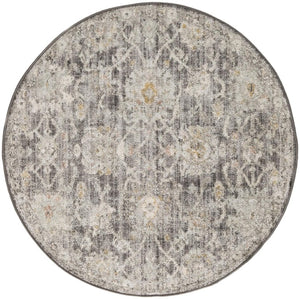 HomeRoots 8 Foot Round Distressed Floral Polypropylene Rug for Living Room or Dining Area 573821