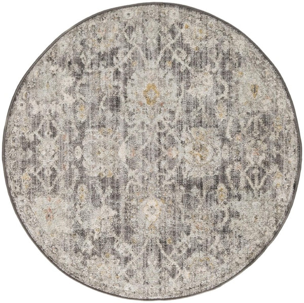 HomeRoots 8 Foot Round Distressed Floral Polypropylene Rug for Living Room or Dining Area 573821