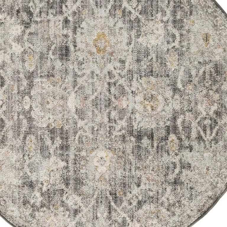 HomeRoots 8 Foot Round Distressed Floral Polypropylene Rug for Living Room or Dining Area 573821