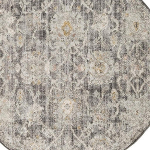 8 Foot Round Distressed Floral Polypropylene Rug for Living Room or Dining Area