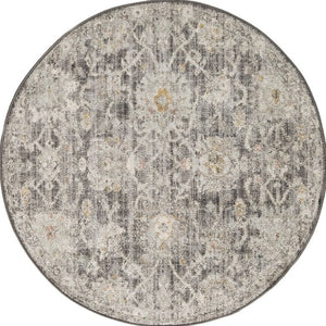 8 Foot Round Distressed Floral Polypropylene Rug for Living Room or Dining Area