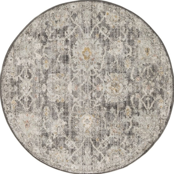 8 Foot Round Distressed Floral Polypropylene Rug for Living Room or Dining Area