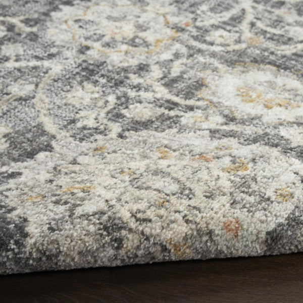8 Foot Round Distressed Floral Polypropylene Rug for Living Room or Dining Area