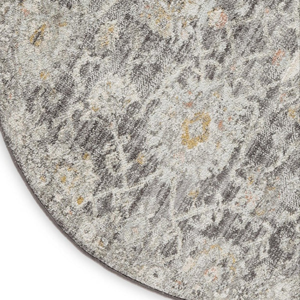 8 Foot Round Distressed Floral Polypropylene Rug for Living Room or Dining Area