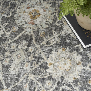 8 Foot Round Distressed Floral Polypropylene Rug for Living Room or Dining Area