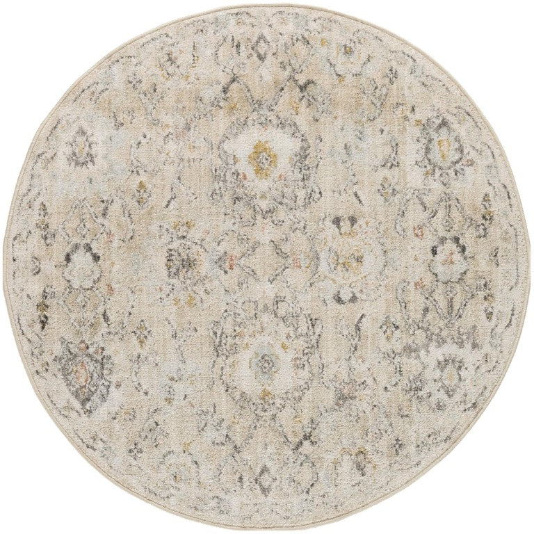 HomeRoots 8 Foot Round Floral Area Rug Distressed Vintage Look Polypropylene Living Room 573825