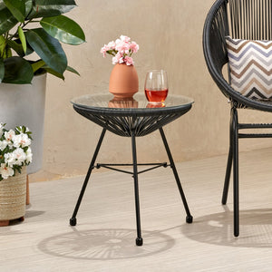 Christopher Knight Home® - Noble House - Nusa Outdoor Modern Faux Rattan Side Table with Tempered Glass Top