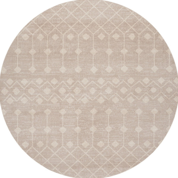 Homeroots 5' Beige Geometric Power Loom Round Rug  Polypropylene 573907