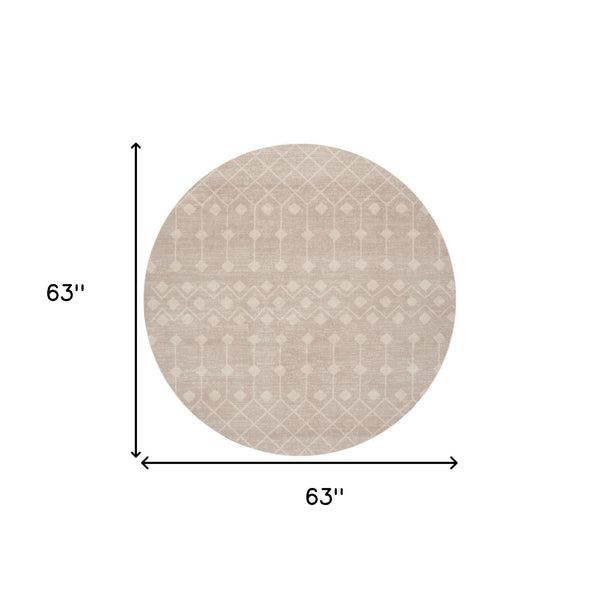 Homeroots 5' Beige Geometric Power Loom Round Rug  Polypropylene 573907