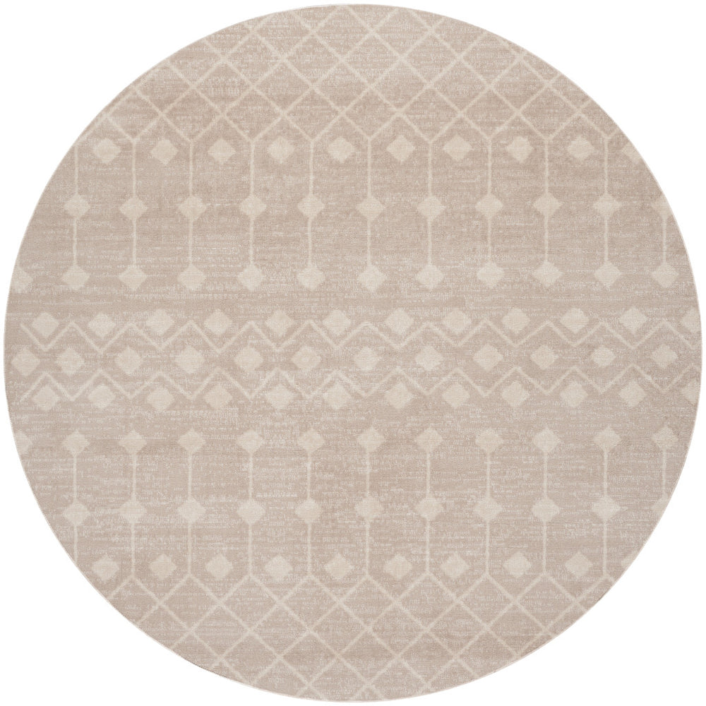 Homeroots 5' Beige Geometric Power Loom Round Rug  Polypropylene 573907